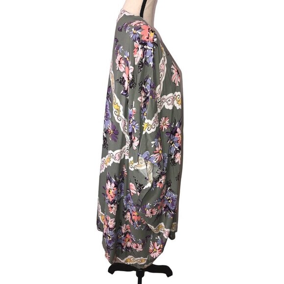 Krazy Kat Kimono XL Open Cardigan Rayon Floral Swim Cover Open Cardigan Beach - Picture 3 of 9